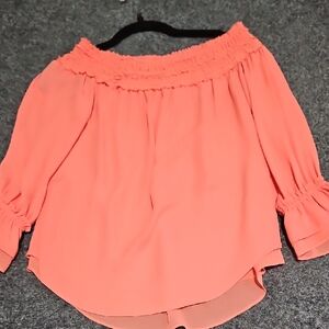 White House Black Market Coral Off-Shoulder Blouse